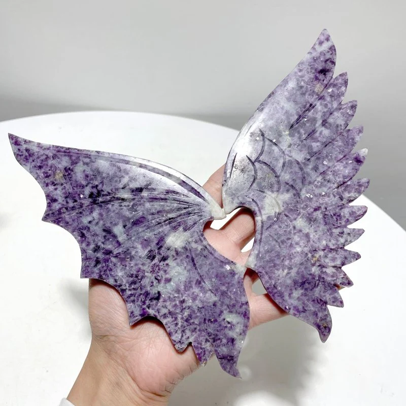 3 Pairs Demon And Angel Wing Carving With Stand Lepidolite Pyrite Crazy Agate - Image 5