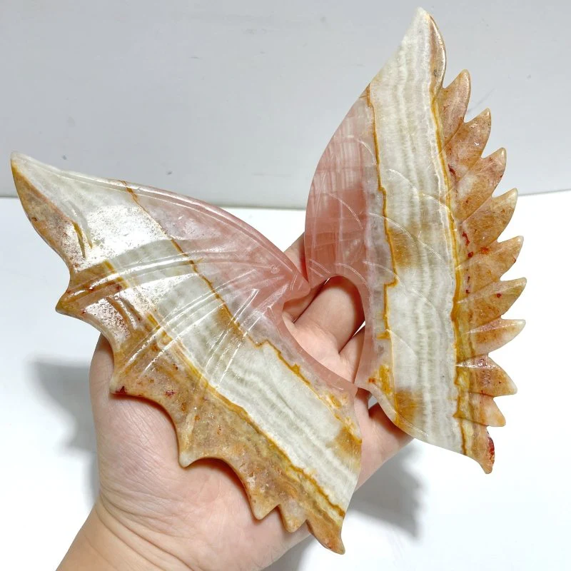 2 Pairs Demon And Angel Wing Carving With Stand Africa Blood Stone Pink Afghanistan Jade - Image 3