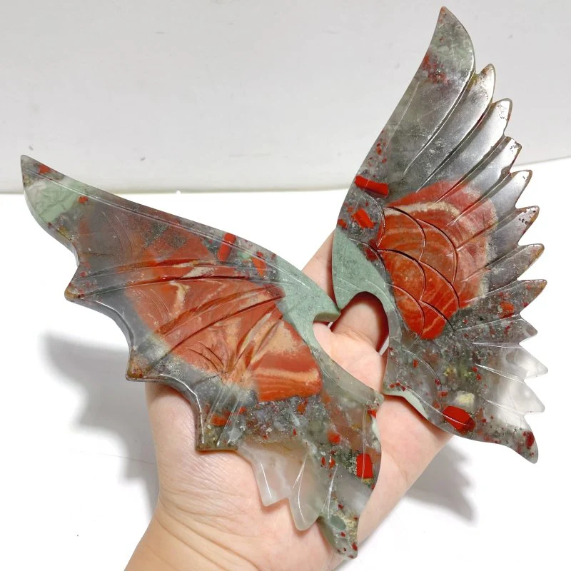 2 Pairs Demon And Angel Wing Carving With Stand Africa Blood Stone Pink Afghanistan Jade - Image 6