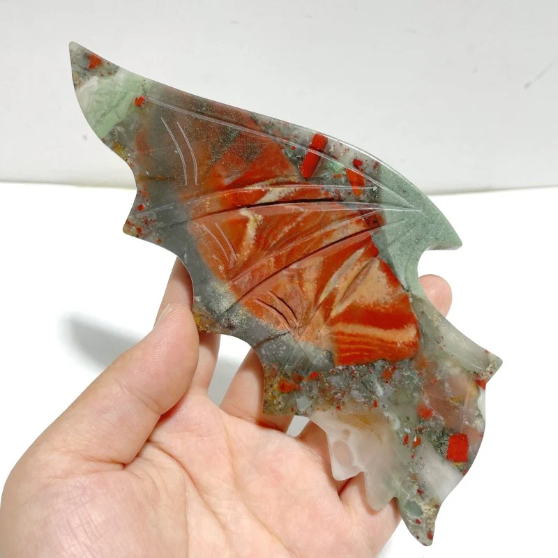 2 Pairs Demon And Angel Wing Carving With Stand Africa Blood Stone Pink Afghanistan Jade - Image 7