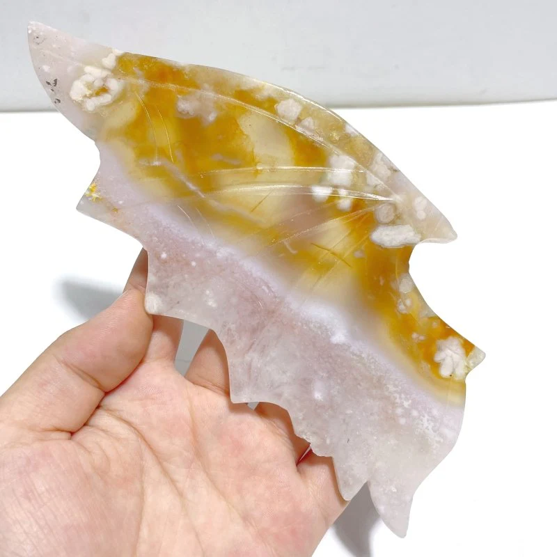 Beautiful Sakura Flower Agate Demon And Angel Wing Carving With Stand - Image 3