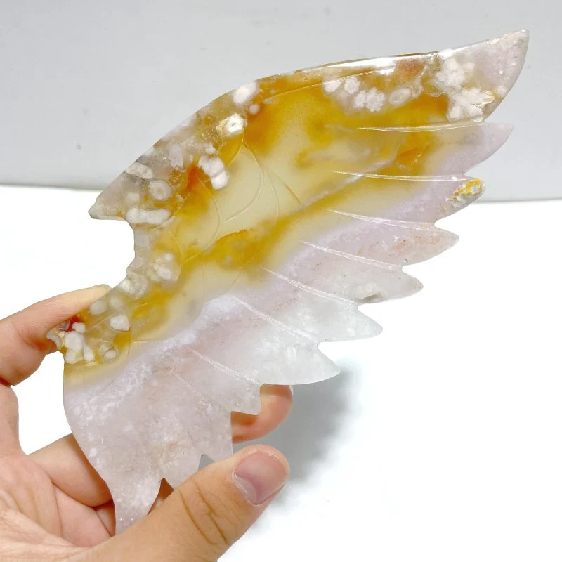 Beautiful Sakura Flower Agate Demon And Angel Wing Carving With Stand - Image 4