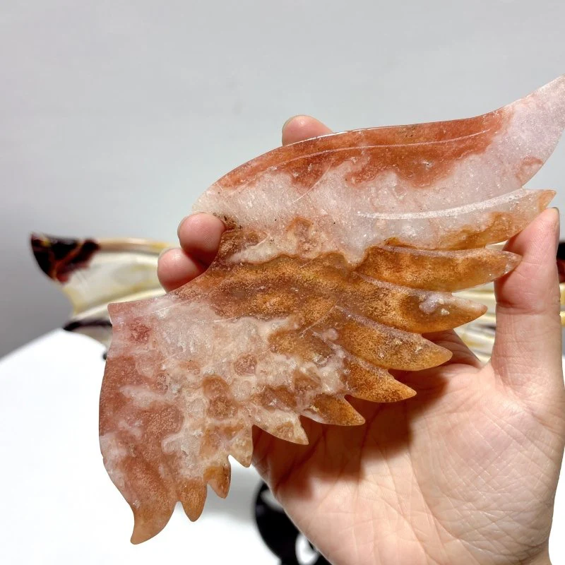 2 Pairs Demon And Angel Wing Carving With Stand Pink Flower Agate Mookaite - Image 6