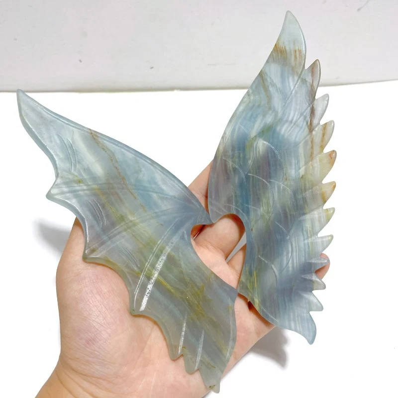 Blue Onyx Demon And Angel Wing Carving With Stand Ornament - Image 2