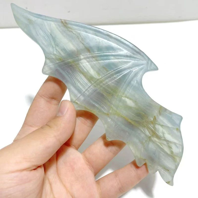 Blue Onyx Demon And Angel Wing Carving With Stand Ornament - Image 3