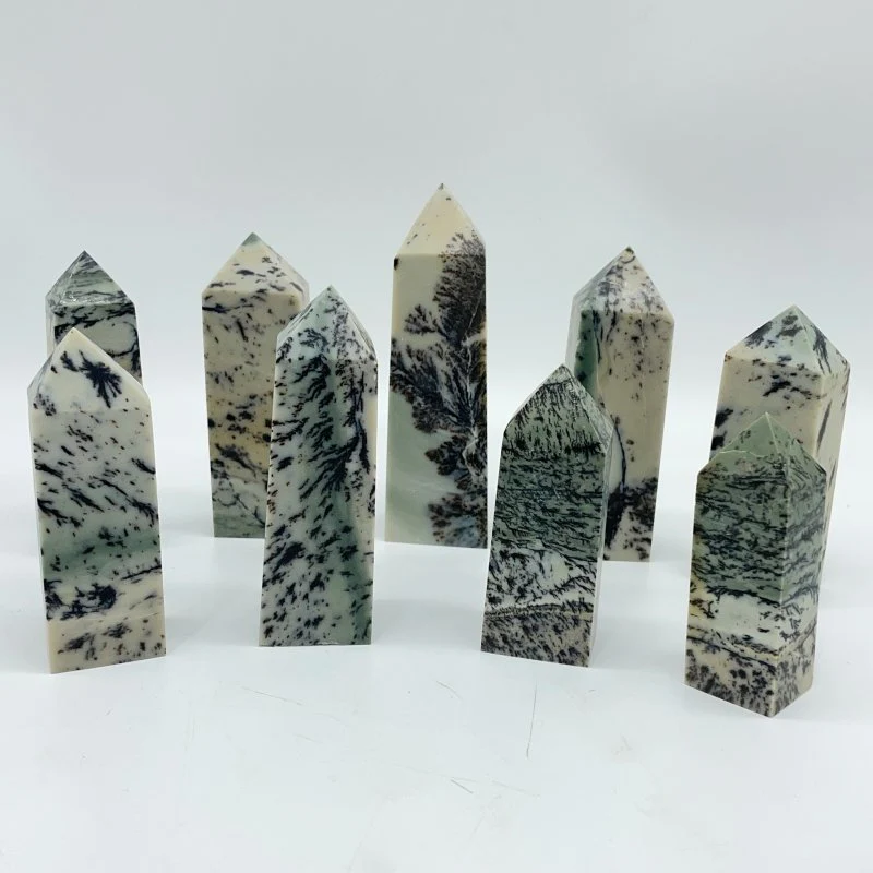 Dendritic Sage Jasper Tree Stone Four-Sided Tower Point Wholesale