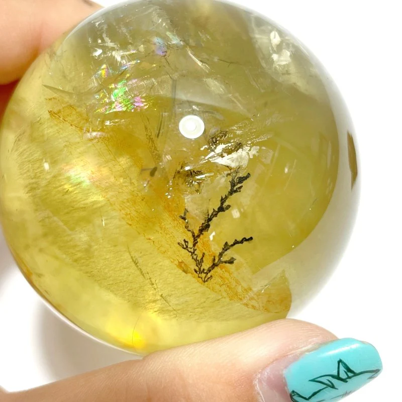 3 Pieces High Quality Dentritic Quartz Citrine Spheres With Rainbow For Collection - Image 2