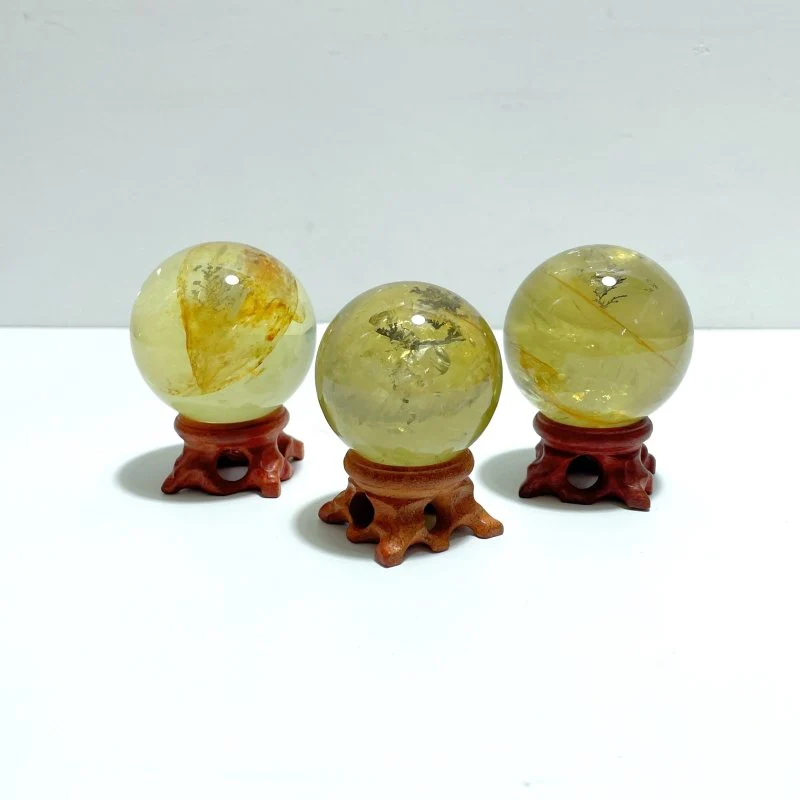 3 Pieces High Quality Dentritic Quartz Citrine Spheres With Rainbow For Collection - Image 5