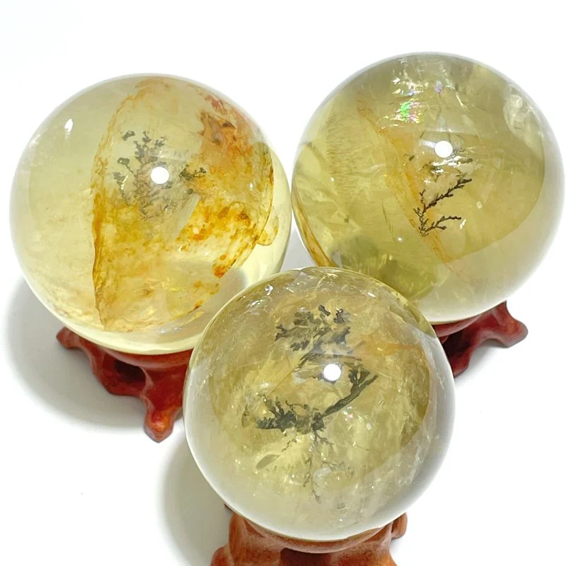 3 Pieces High Quality Dentritic Quartz Citrine Spheres With Rainbow For Collection - Image 7