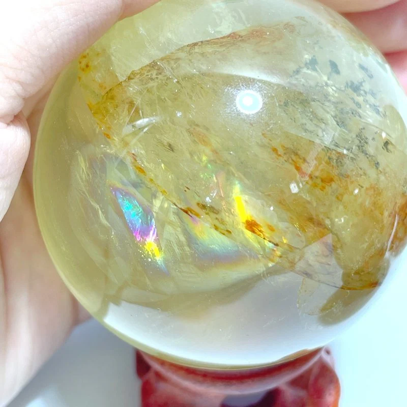3 Pieces High Quality Dentritic Quartz Citrine Spheres With Rainbow For Collection - Image 8