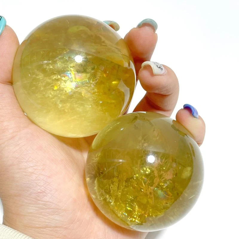 3 Pieces High Quality Dentritic Quartz Citrine Spheres With Rainbow For Collection - Image 9