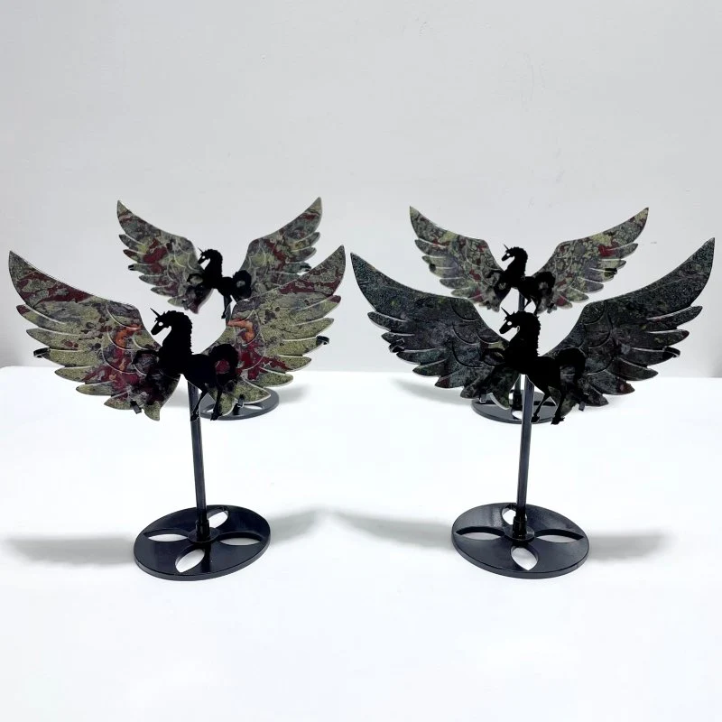 4 Pairs Dragon Blood Small Pegasus Wing Carving With Stand