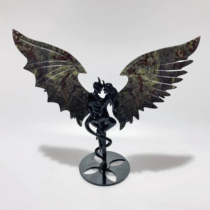 2 Pairs Dragon Blood Stone Demon And Angel Wing Carving With Stand - Image 2