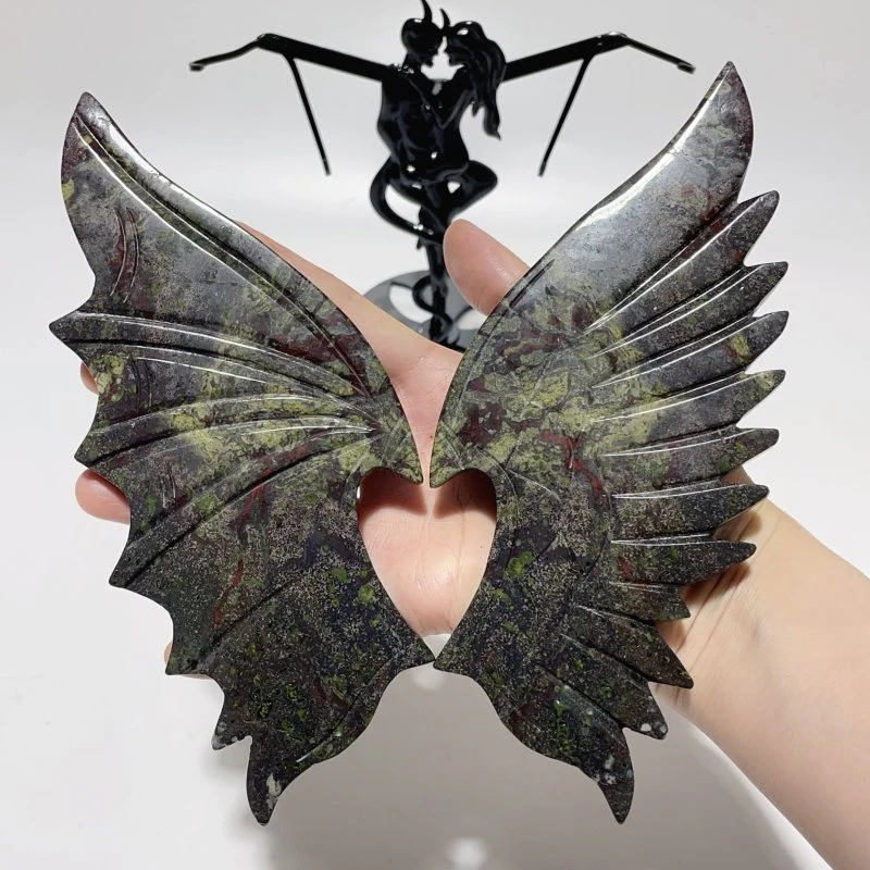 2 Pairs Dragon Blood Stone Demon And Angel Wing Carving With Stand - Image 3