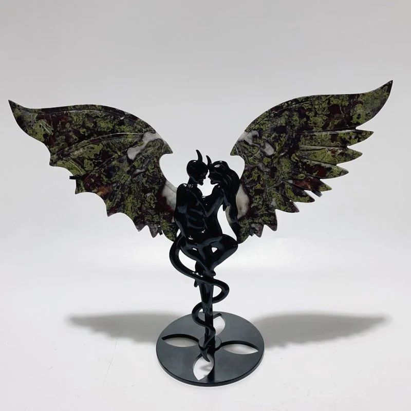 2 Pairs Dragon Blood Stone Demon And Angel Wing Carving With Stand - Image 4