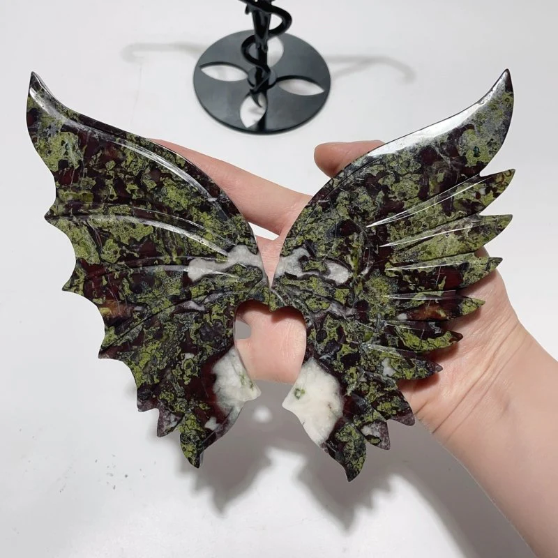 2 Pairs Dragon Blood Stone Demon And Angel Wing Carving With Stand - Image 5