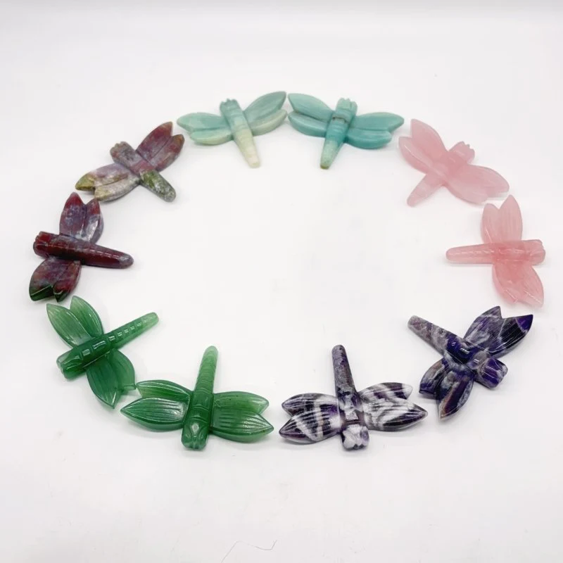 6 Types Dragonfly Crystal Carving Wholesale Caribbean Calcite Rose Quartz