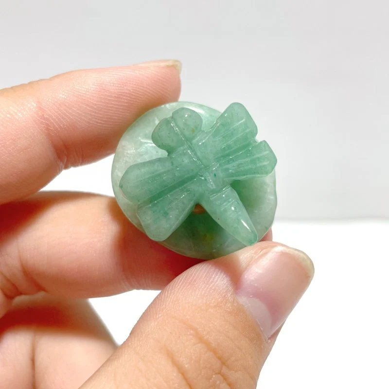 Dragonfly On Leaf Mini Carving Wholesale Green Aventurine - Image 2