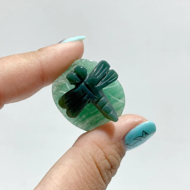 Dragonfly On Leaf Mini Carving Wholesale Moss Agate Green Aventurine - Image 2