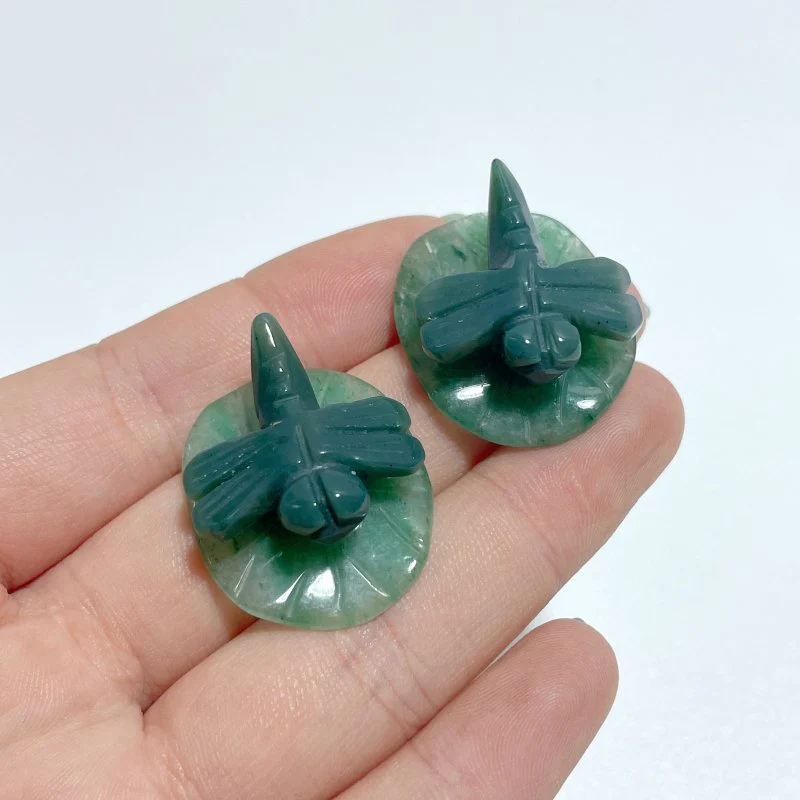 Dragonfly On Leaf Mini Carving Wholesale Moss Agate Green Aventurine - Image 5