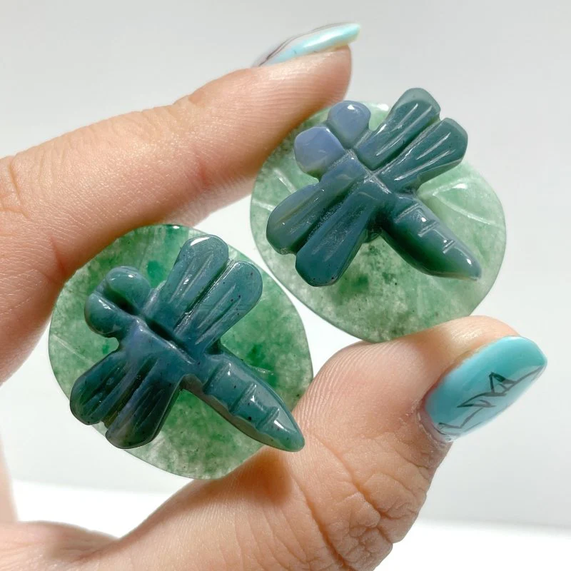 Dragonfly On Leaf Mini Carving Wholesale Moss Agate Green Aventurine - Image 6