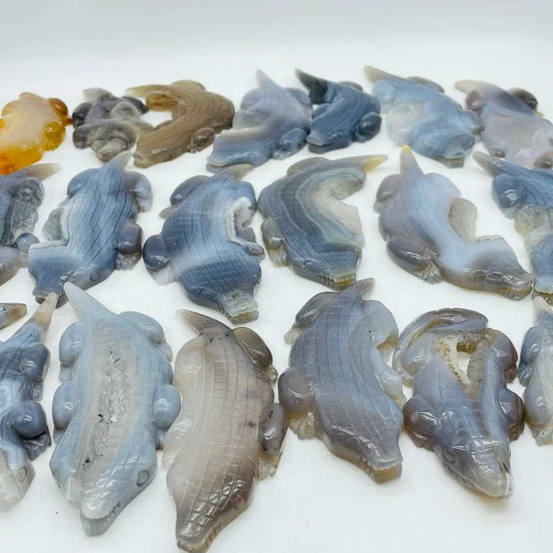 21 Pieces Druzy Geode Agate Crocodile Carving(defective) - Image 2