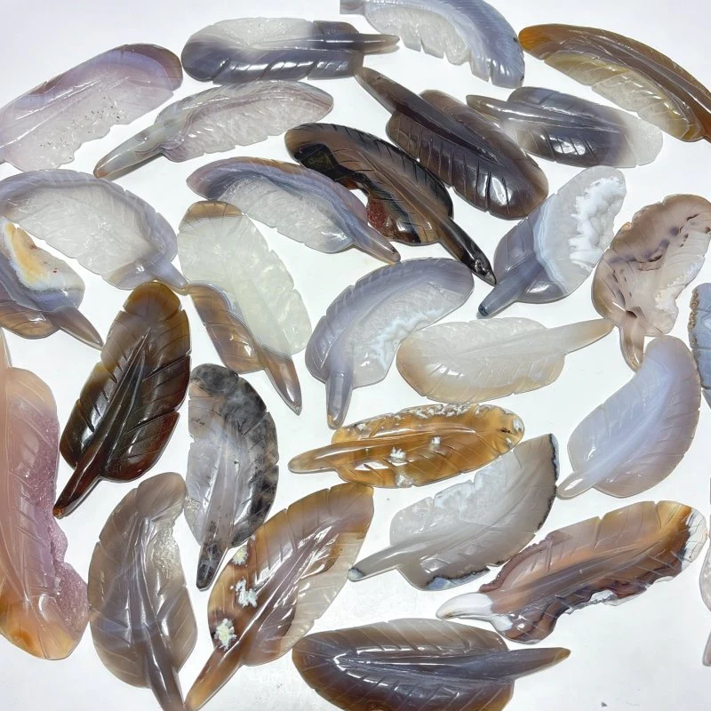 29 Pieces Geode Agate Feather Carving - Image 3