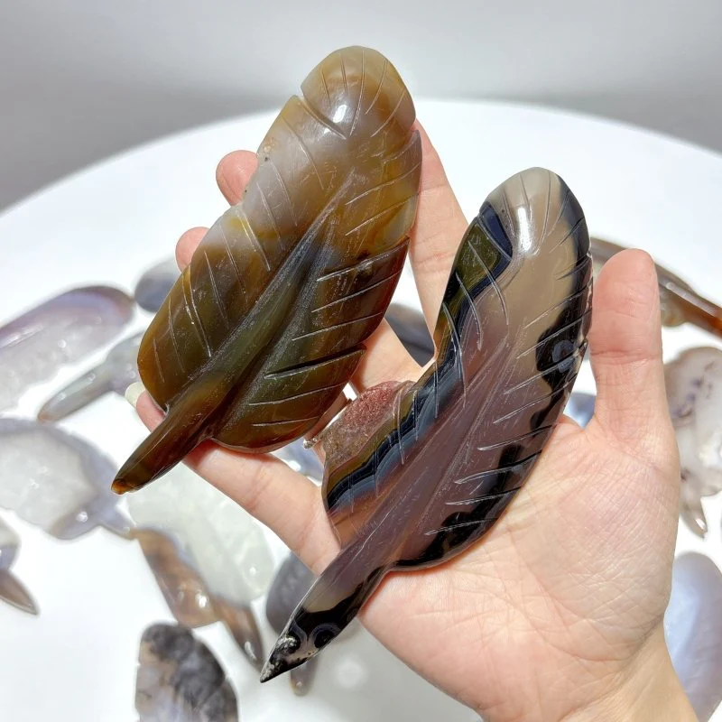 29 Pieces Geode Agate Feather Carving - Image 5
