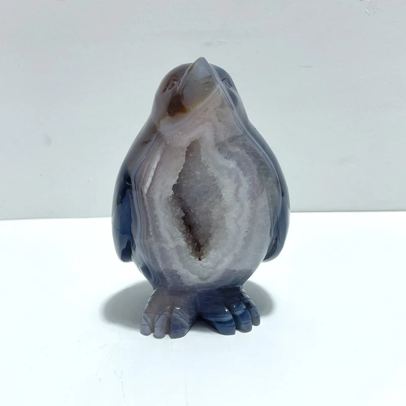 Large Druzy Geode Agate Penguin Carving(Natural Crack) - Image 2