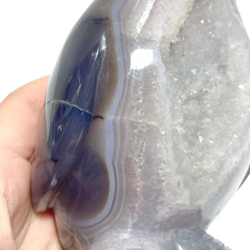 Large Druzy Geode Agate Penguin Carving(Natural Crack) - Image 4