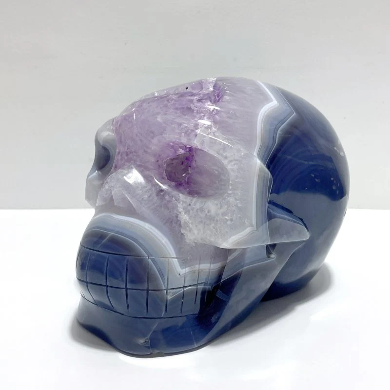 Druzy Geode Amethyst Mixed Agate Large Skull Carving