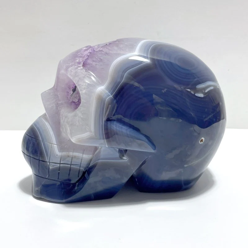 Druzy Geode Amethyst Mixed Agate Large Skull Carving - Image 2