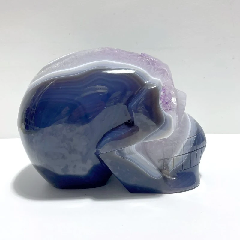 Druzy Geode Amethyst Mixed Agate Large Skull Carving - Image 3