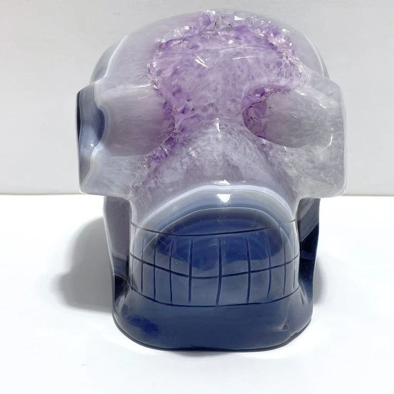 Druzy Geode Amethyst Mixed Agate Large Skull Carving - Image 6