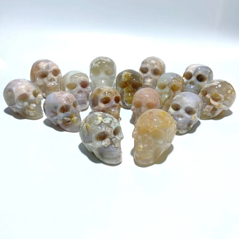 15 Pieces Sakura Flower Agate Skull Carving