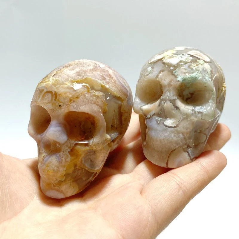 15 Pieces Sakura Flower Agate Skull Carving - Image 7