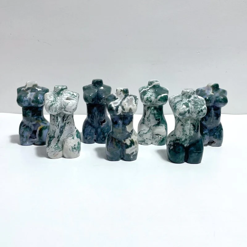 7 Pieces Moss Agate Goddess Carving