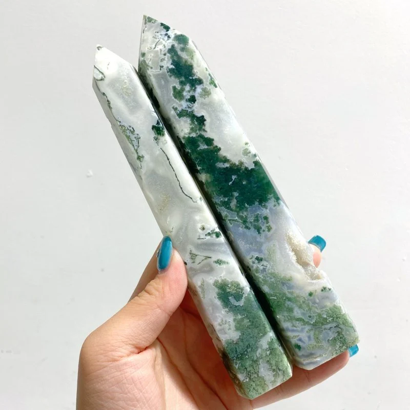 9 Pieces Large Druzy Moss Agate Point - Image 7