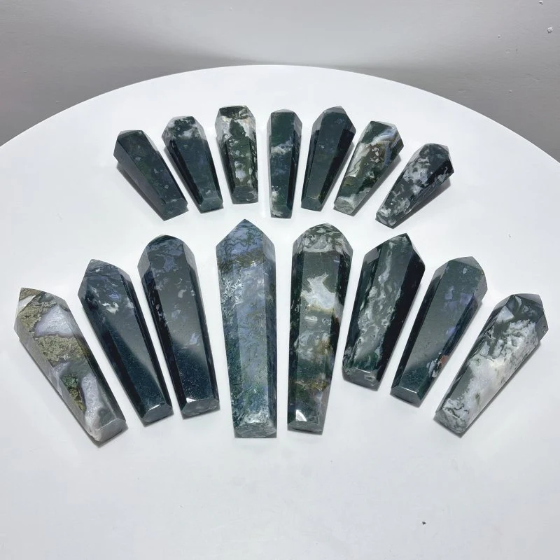 15 Pieces Druzy Moss Agate Geode Wand Points
