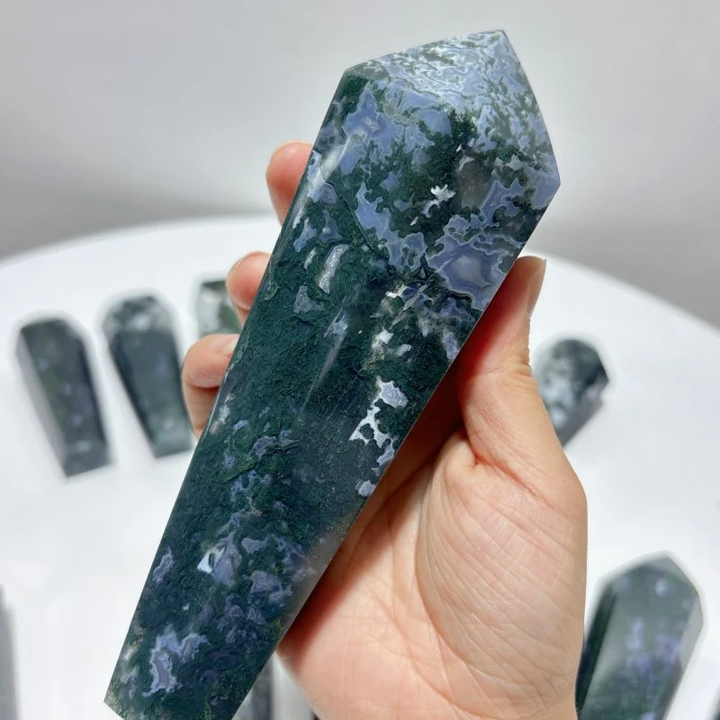 15 Pieces Druzy Moss Agate Geode Wand Points - Image 4