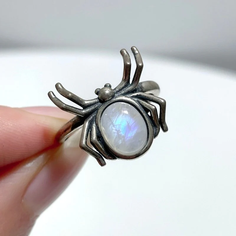 #E1 Silver Rings Spider Shape Wholesale Moonstone Labradorite Rutile