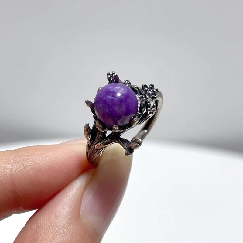 #E3 Silver Rings Flower Shape Wholesale Charoite Sunstone Malachite