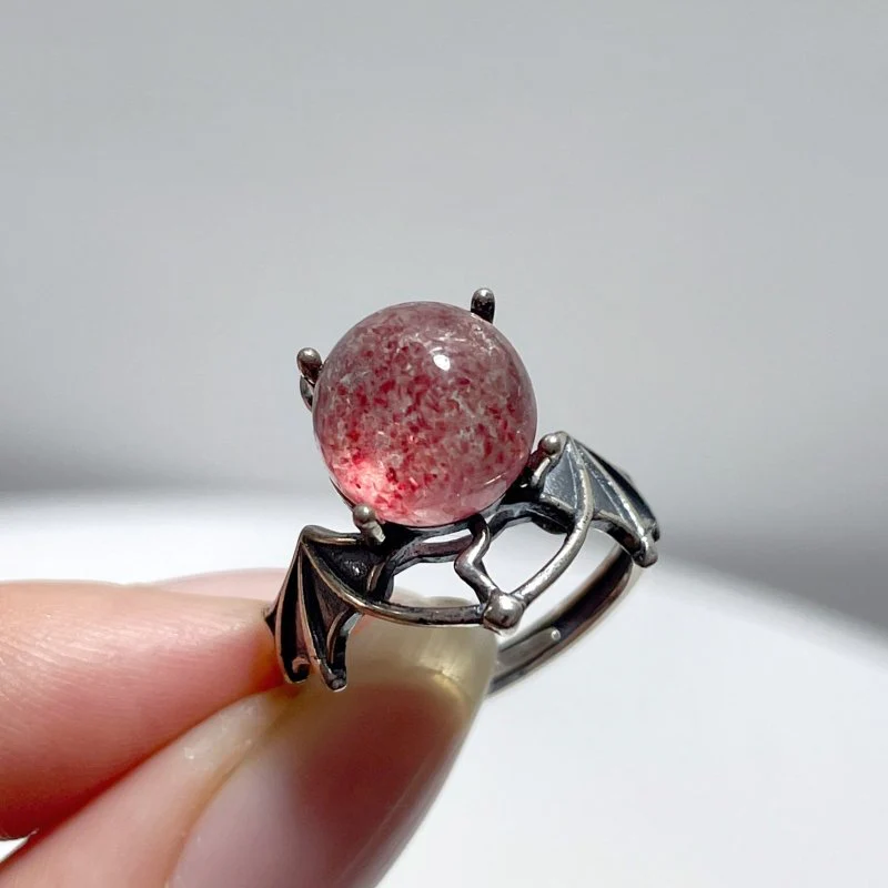 #E8 Silver Rings Devil Wings Shape Wholesale Malachite Strawberry Quartz Labradorite Clear Quartz - Image 2