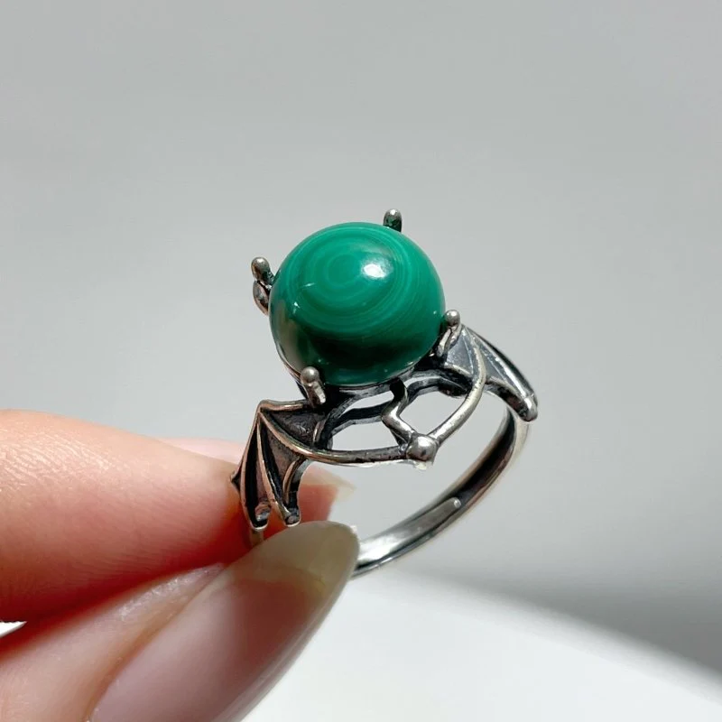 #E8 Silver Rings Devil Wings Shape Wholesale Malachite Strawberry Quartz Labradorite Clear Quartz - Image 3