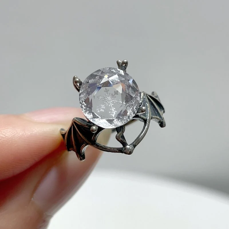 #E8 Silver Rings Devil Wings Shape Wholesale Malachite Strawberry Quartz Labradorite Clear Quartz - Image 4