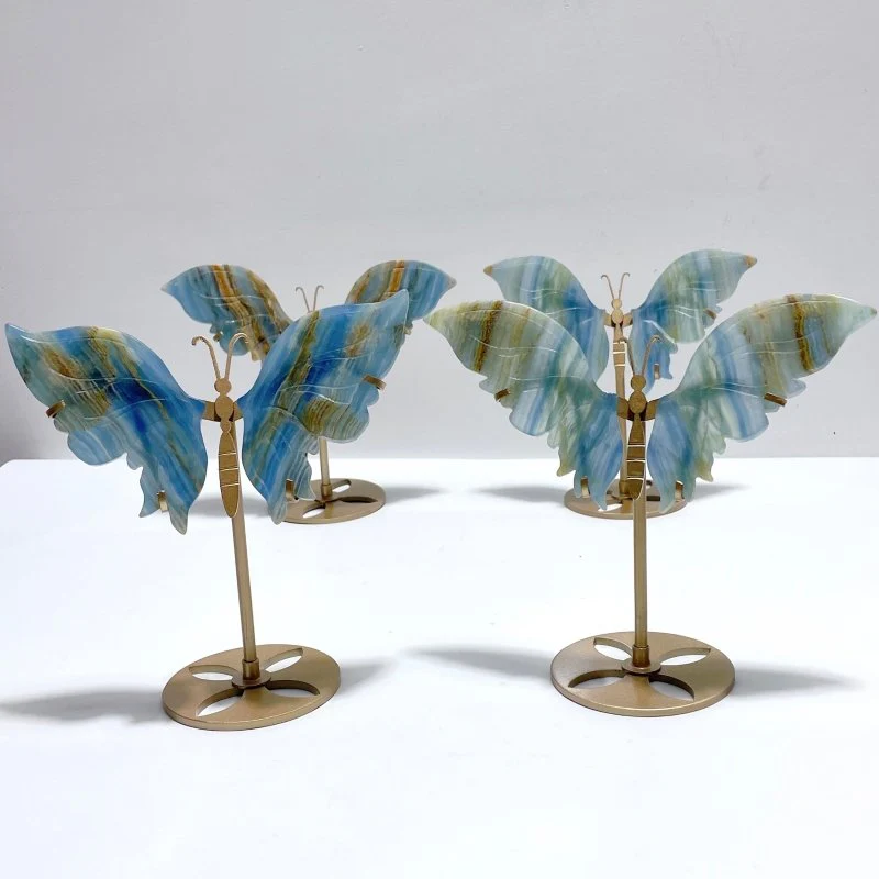 4 Pairs Blue Onyx Butterfly Carving Wing With Stand