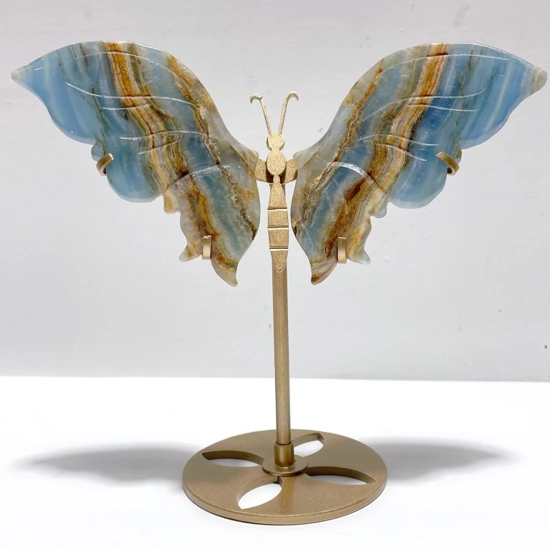 4 Pairs Blue Onyx Butterfly Carving Wing With Stand - Image 2