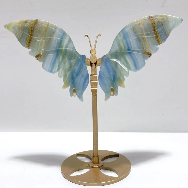 4 Pairs Blue Onyx Butterfly Carving Wing With Stand - Image 3