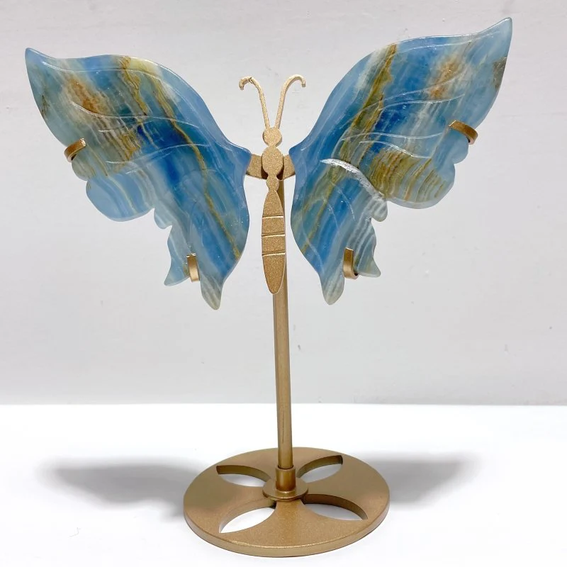 4 Pairs Blue Onyx Butterfly Carving Wing With Stand - Image 4