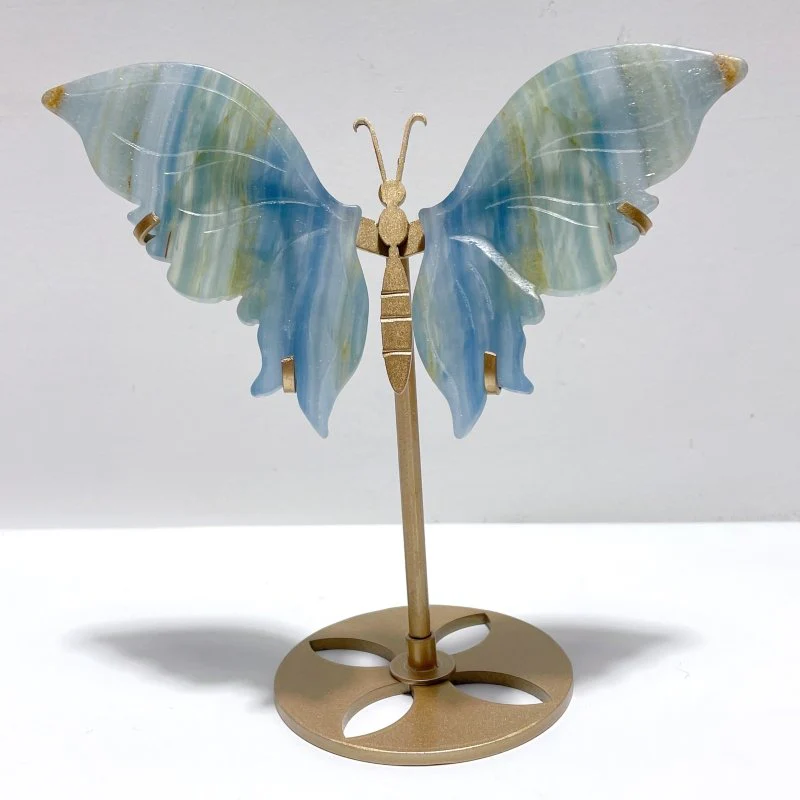 4 Pairs Blue Onyx Butterfly Carving Wing With Stand - Image 5